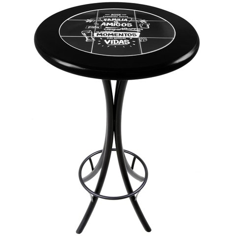 Mesa para Áera Gourmet Alta Redonda de Madeira Maciça com Azulejo Família e Amigos - Empório Tambo