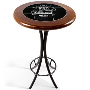Mesa para Áera Gourmet Alta Redonda de Madeira Maciça com Azulejo Família e Amigos - Empório Tambo