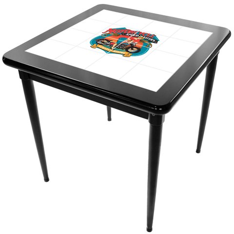 Mesa para Churrasco Decorada Motorcycle em Madeira Maciça 80x80cm - Empório Tambo