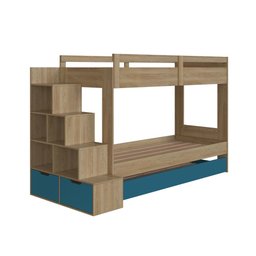 Treliche Infantil com Escada Nicho e Gaveta Linha Infanto Aveiro Oak/azul Secreto Bi005 Completa Móv - 2