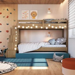 Treliche Infantil com Escada Nicho e Gaveta Linha Infanto Aveiro Oak/azul Secreto Bi005 Completa Móv - 5