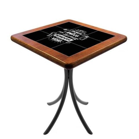 Mesa de Canto Quadrada de Madeira e Azulejo Família e Amigos para Sala - Empório Tambo