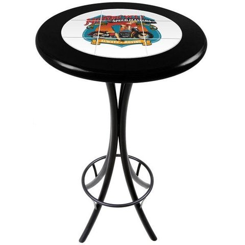 Mesa Bistro Alta em Madeira Maciça 60cm Redonda com Azulejo Motorcycle Pé de Ferro - Empório Tambo