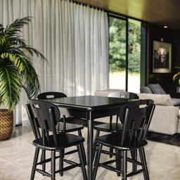 Mesa Quadrada Preta em Madeira Maciça com Pernas de Madeira 80x80x78cm - Empório Tambo - 4