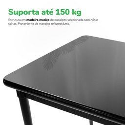 Mesa Quadrada Preta em Madeira Maciça com Pernas de Madeira 80x80x78cm - Empório Tambo - 7