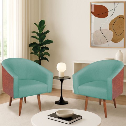 Kit 2 Poltronas Jade Decorativa Moderna Sala de Estar Quarto Escritório Conforto Pés Palito Corano N