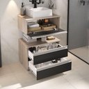Ver imagem 3 de Conjunto Gabinete Banheiro Creta 60cm (gabinete+espelheira+cuba) Madeirado Preto