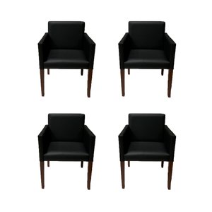 Kit 4 Poltronas Nina Executiva 1 Lugar Tecido Sintético Pé Marrom - Preto