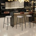 Ver imagem 2 de Kit 02 Banquetas Alta Cozinha Bar Sala Jantar Milão L02 Couríssimo Marrom Linho Bege - Lyam Decor
