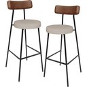 Ver imagem 1 de Kit 02 Banquetas Alta Cozinha Bar Sala Jantar Milão L02 Couríssimo Marrom Linho Bege - Lyam Decor
