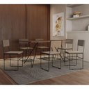 Ver imagem 1 de Mesa Jantar Retangular Industrial Trama 1,50x0,90m Amêndoa 6 Cadeiras Estofadas Bege e Preto Vitó