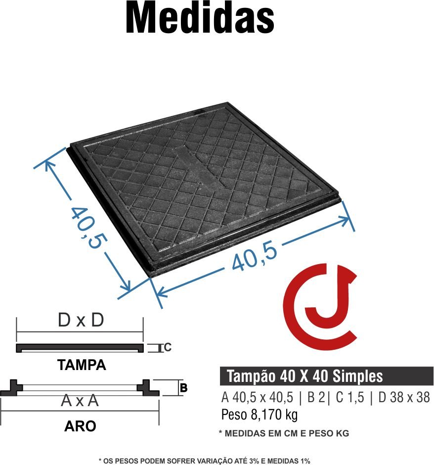 Kit 2 Tampa Caixa Gordura Inspeção Esgoto 40Cm Ferro Simples - 3