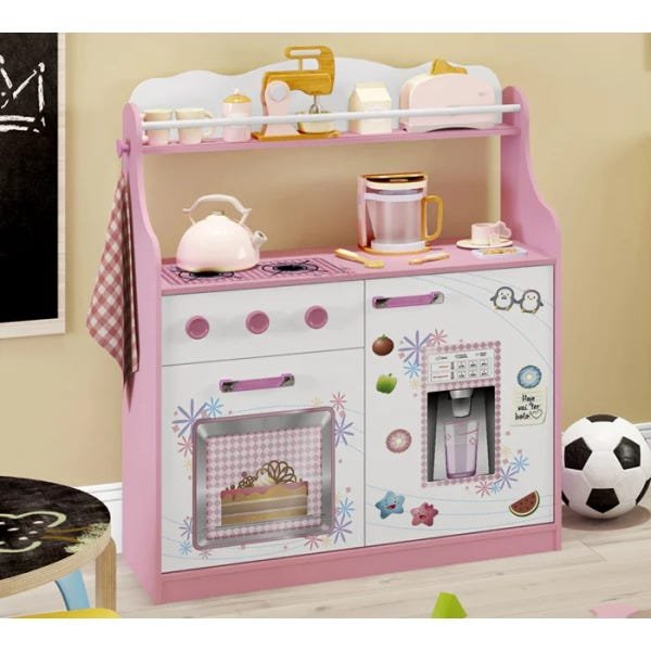 Cozinha Infantil Porta Brinquedos Kitchen Branco Rosa Moveis Estrela - 5