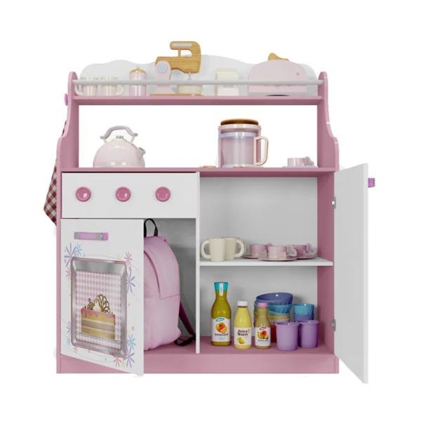 Cozinha Infantil Porta Brinquedos Kitchen Branco Rosa Moveis Estrela - 2