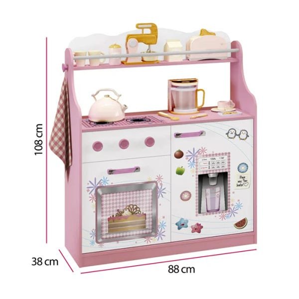 Cozinha Infantil Porta Brinquedos Kitchen Branco Rosa Moveis Estrela - 3