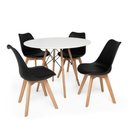 Ver imagem 1 de Conjunto Mesa De Jantar Eiffel 80cm Branca Com 4 Cadeiras Eames Wood Leda Preta
