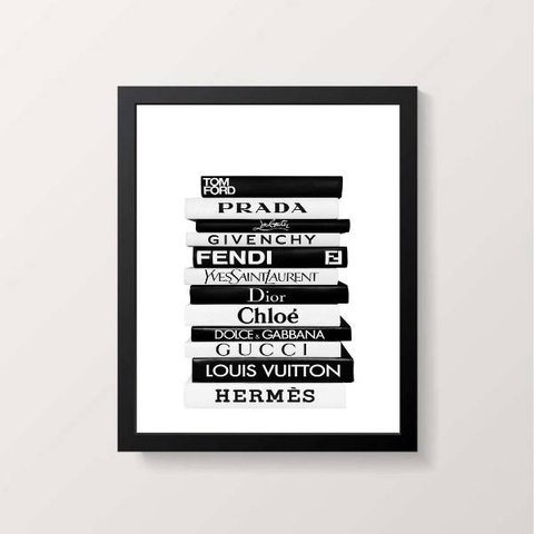 Quadro Livros Da Moda Fashion 45x34cm - com vidro:Madeira branca
