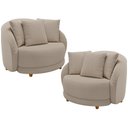 Ver imagem 1 de Kit 02 Poltronas Decorativa Sala de Estar Base Fixa de Madeira Witta M03 Linho Cru - Lyam Decor