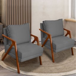 Kit 2 Poltrona Decorativa para Sala Recepção Consultório Reforçada em Madeira Maciça Shine Suede - 2