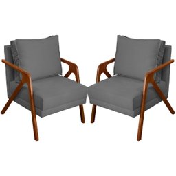 Kit 2 Poltrona Decorativa para Sala Recepção Consultório Reforçada em Madeira Maciça Shine Suede - 1