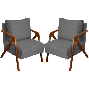 Kit 2 Poltrona Decorativa para Sala Recepção Consultório Reforçada em Madeira Maciça Shine Suede
