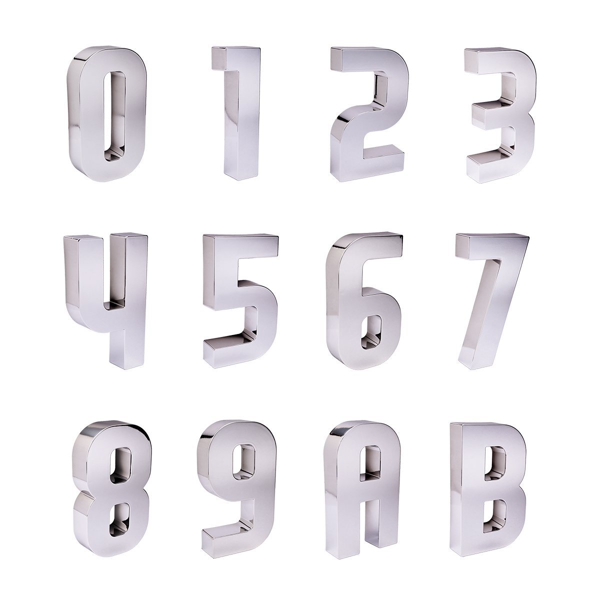 Números e Letras Residenciais / Comerciais Cromado 3D 19cm:1 - 2