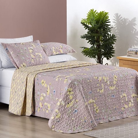Colcha Estampada Dupla Face Bouti Casal 03 Peças - Lavanda Bia Enxovais