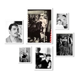 Kit 6 Quadros para Barbearia - Fotos Antigas:moldura Preta - 2