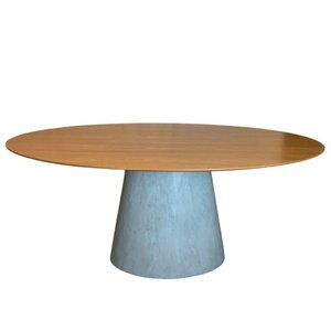 Mesa de Jantar Cone Oval 198x122 Cm Base Cimento Queimado Tampo Freijó