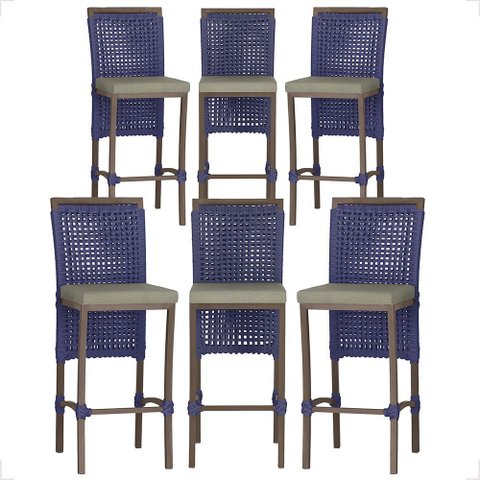 6 Banqueta em Alumínio Roma Marrom Corda Náutica Tecido 8