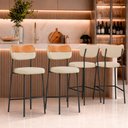 Ver imagem 1 de Kit 4 Banquetas Baixa Sala de Jantar Lisa Pés Preto Linho/PU Bege/Caramelo m² - Monari Design