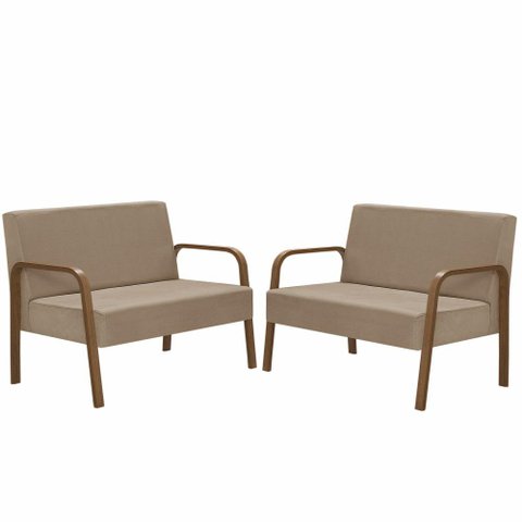 Kit 2 Namoradeiras Jade Pé Madeira Suede Cappuccino