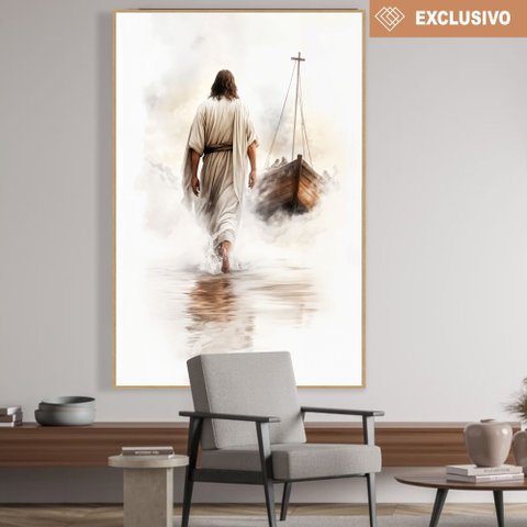 Quadro Decorativo Exclusivo Jesus sobre Águas Sala Quarto Casa Escritório