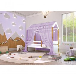 Cama Montessori Cabana Com Cordão Led E Dossel Lilás - 2