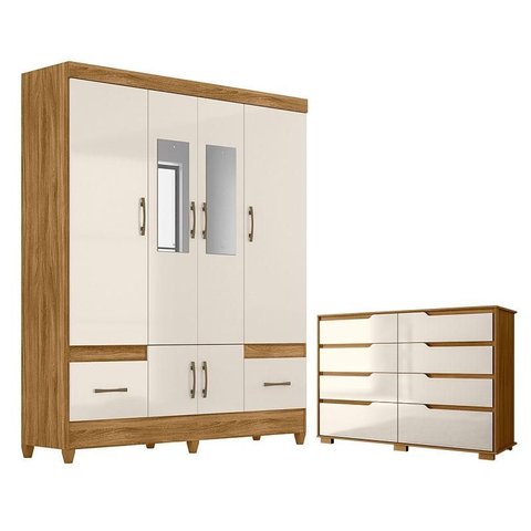 Guarda Roupa Casal Ms912 com Espelho e Cômoda Georgia Freijó Off White – Moval