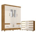 Ver imagem 1 de Guarda Roupa Casal Ms912 com Espelho e Cômoda Georgia Freijó Off White – Moval