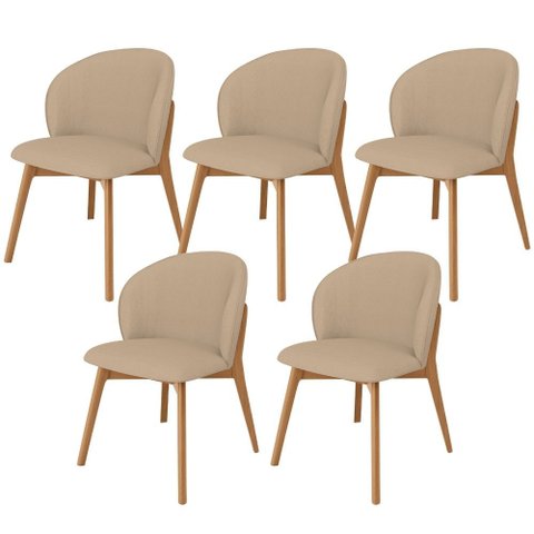Kit 05 Cadeiras de Jantar e Estar Living Estofada Mia L02 Linho Bege Escuro - Lyam Decor