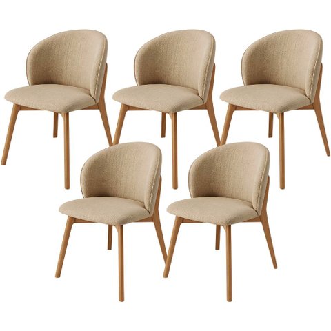 Kit 05 Cadeiras de Jantar e Estar Living Estofada Mia L02 Linho Bege Escuro - Lyam Decor