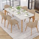 Ver imagem 2 de Kit 05 Cadeiras de Jantar e Estar Living Estofada Mia L02 Linho Bege Escuro - Lyam Decor