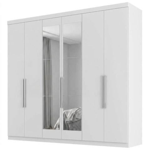 Guarda Roupa Casal 6 Portas com Espelho Eviden 230 cm Zanz Branco Absoluto