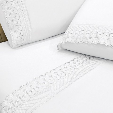 Jogo de Cama Lençol Queen D Mais 4 Peças - Branco - 100% Poliéster