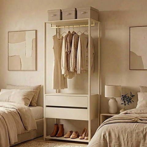 Guarda-Roupa Closet Modulado 70cm Cabideiro e 2 Gavetas Siena Yescasa Bege/Off White