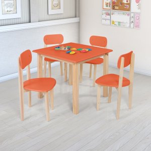 Kit Mesa e Cadeiras Linha Colorê Brinquedoteca Sala de Aula:laranja