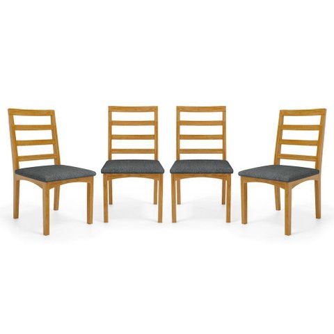 Kit com 4 Cadeiras Cecília Madeira Maciça Assentos Estofados para Mesa de Jantar Linho Chumbo 406