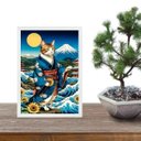 Ver imagem 1 de Quadro Arte Oriental - Gato com Girassóis 33x24cm:moldura Preta