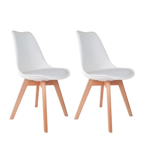 Kit 2 Cadeiras Saarinen Polipropileno Brancas Sala de Jantar Base Wood