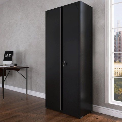 Armário de Aço 2 Portas com Chave 4 Prateleiras AP402 Cinza/Preto