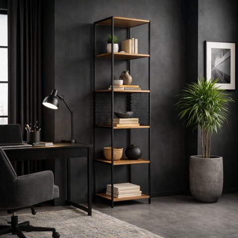 Estante Alta de Ponta Fina Livreiro Industrial Decorativa:mel