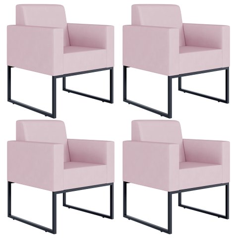 Kit 4 Poltronas Decorativas para Sala Recepção Base Fixa de Metal Helô L02 Suede Rosê - Lyam