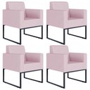 Ver imagem 1 de Kit 4 Poltronas Decorativas para Sala Recepção Base Fixa de Metal Helô L02 Suede Rosê - Lyam